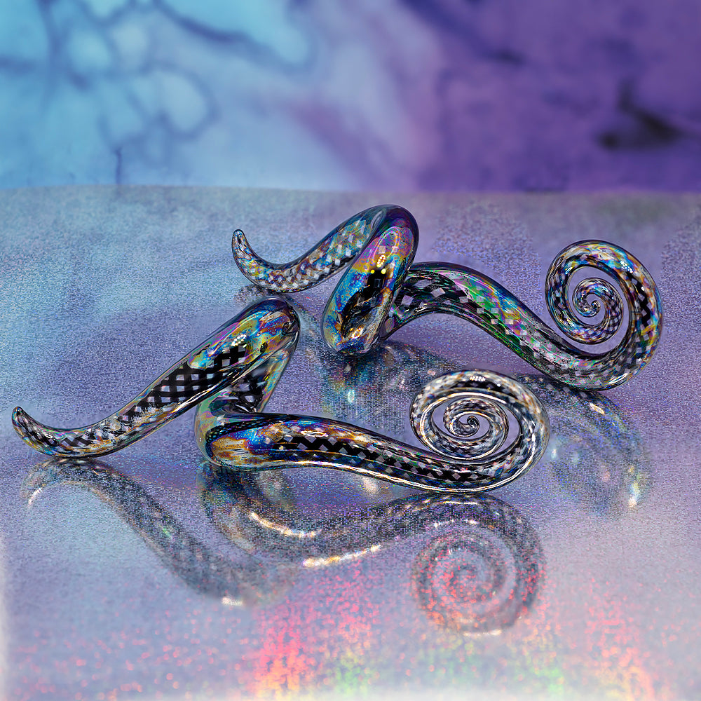Glass Mini Drop Spiral Curls - Oil Slick Black Fishnet