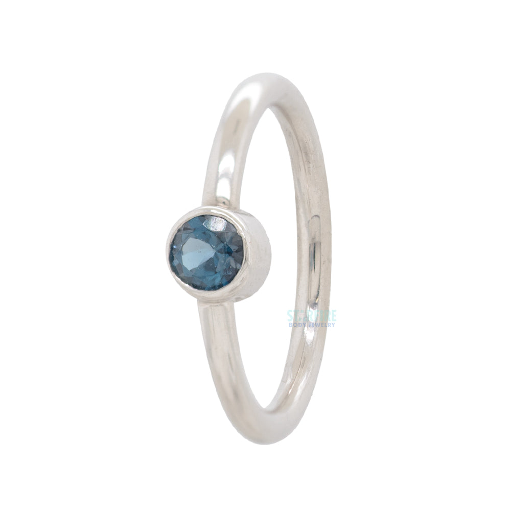 Round Fixed Bezel Seam Ring (FBR) in Gold with London Blue Topaz