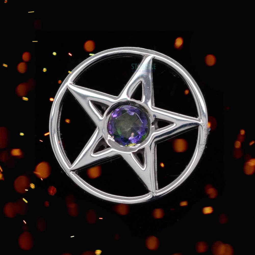 Pentagram Threaded End in Gold with Mystic Topaz