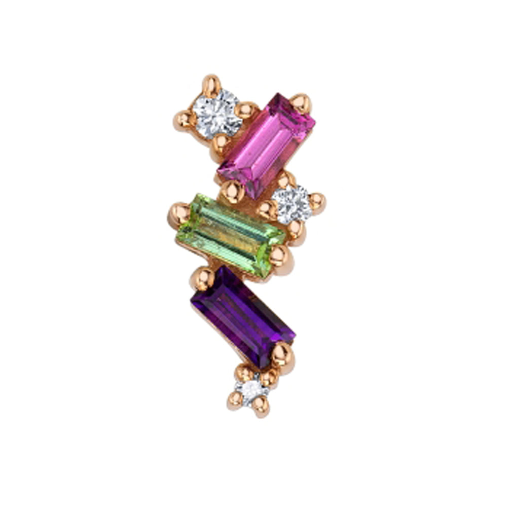 "Mini Genesis" Threaded End in Gold with Rhodolite, Seafoam Tourmaline, Amethyst & Diamond