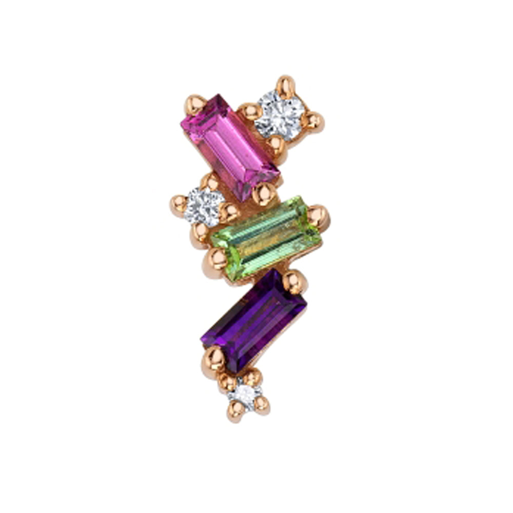 "Mini Genesis" Threaded End in Gold with Rhodolite, Seafoam Tourmaline, Amethyst & Diamond