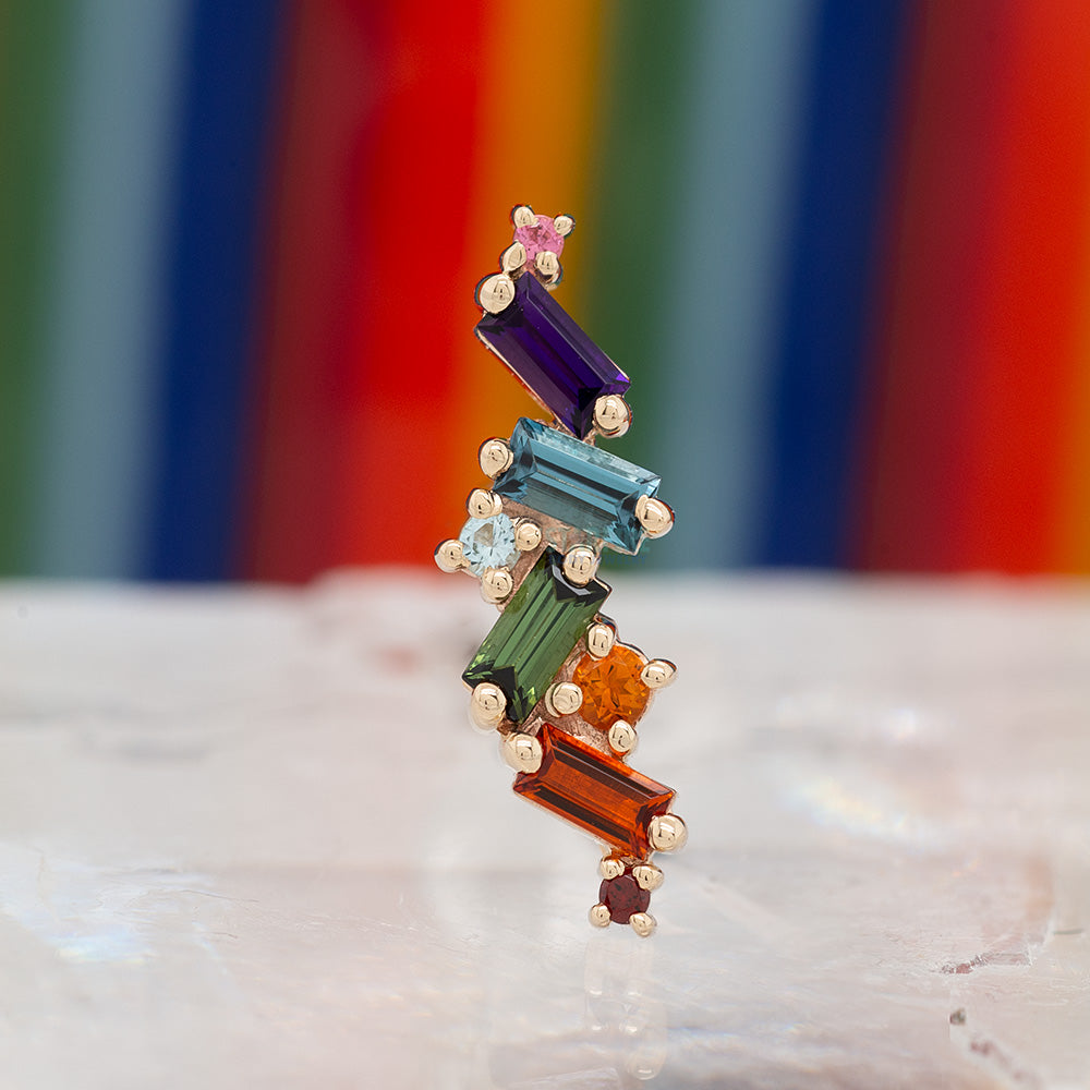 "Genesis" Threaded End in Gold Rainbow with Genuine Gemstones