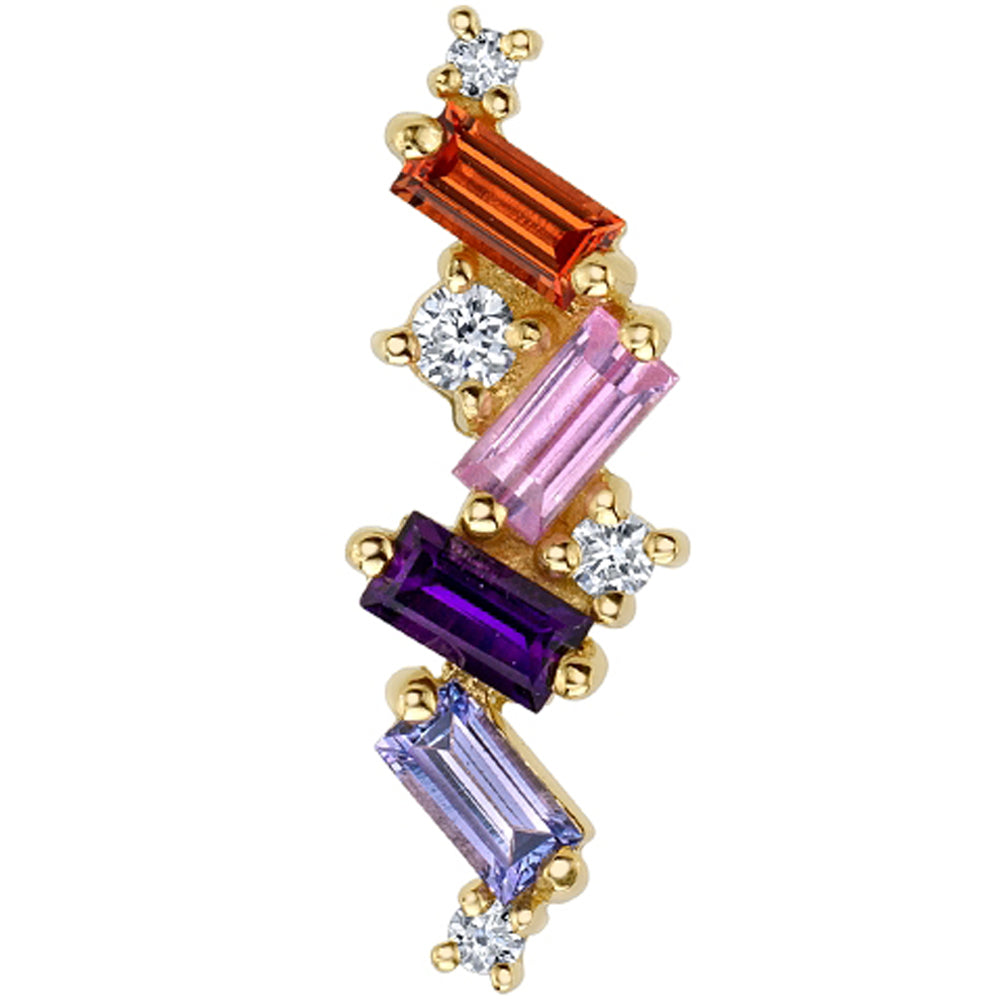 "Genesis" Threaded End in Gold with Orange Sapphire, Pink Sapphire, Amethyst, Tanzanite & Diamonds