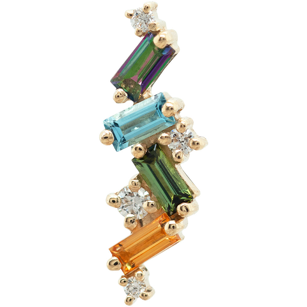 "Genesis" Threaded End in Gold with Mystic Topaz, Swiss Blue Topaz, Green Tourmaline, Honey Topaz & Diamonds