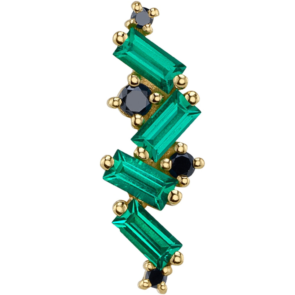 "Genesis" Threaded End in Gold & Platinum with Chatham Emerald & Black Diamonds