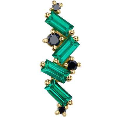 "Genesis" Threaded End in Gold & Platinum with Chatham Emerald & Black Diamonds