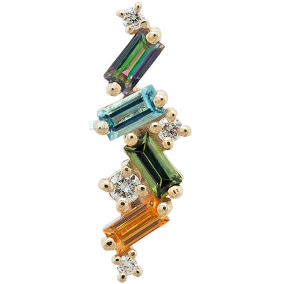 "Genesis" Threaded End in Gold with Mystic Topaz, Swiss Blue Topaz, Green Tourmaline, Honey Topaz & Diamonds