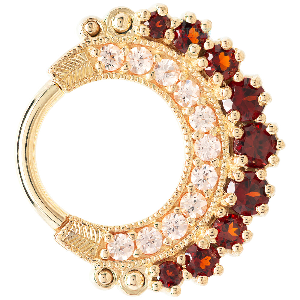 "Marilyn" Hinge Ring in Gold with Garnet & Champagne Sapphire