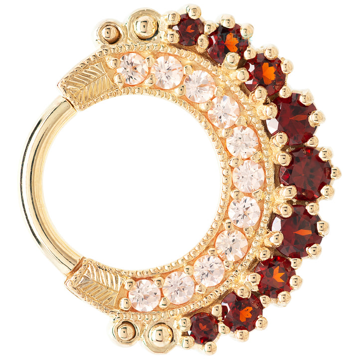 "Marilyn" Hinge Ring in Gold with Garnet & Champagne Sapphire
