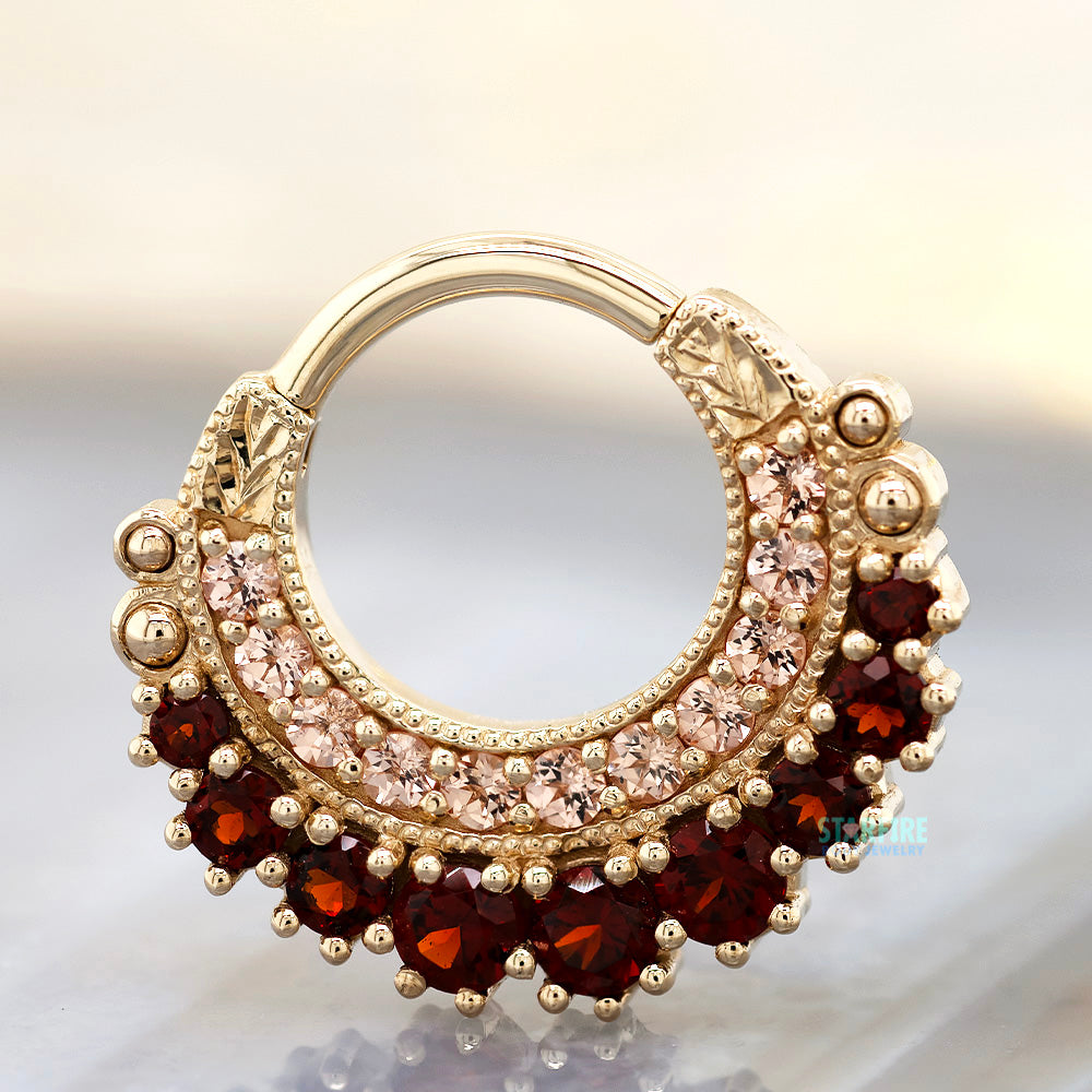 "Marilyn" Hinge Ring in Gold with Garnet & Champagne Sapphire