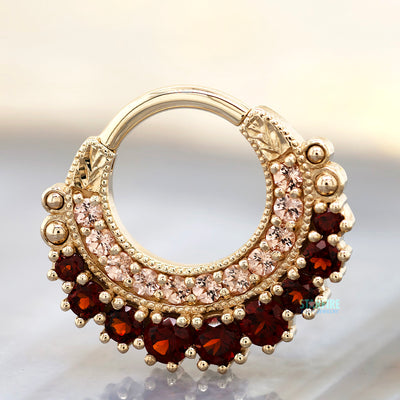 "Marilyn" Hinge Ring in Gold with Garnet & Champagne Sapphire