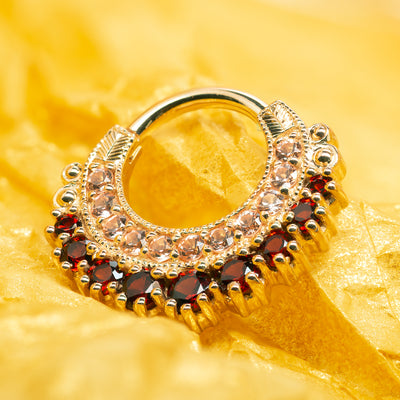 "Marilyn" Hinge Ring in Gold with Garnet & Champagne Sapphire