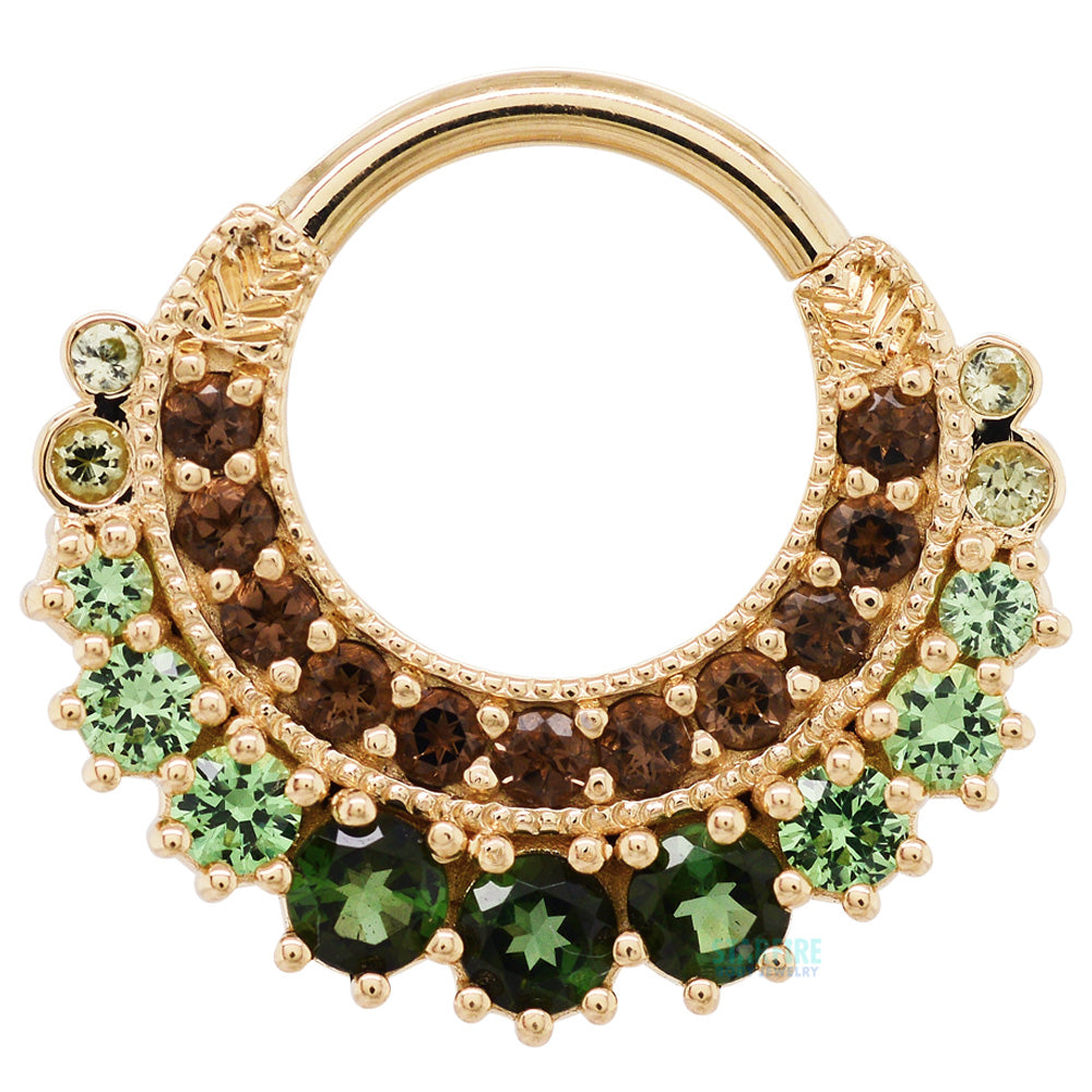 "Marilyn" Hinge Ring in Gold & Platinum with Smoky Quartz, Peridot, Tsavorite & Green Tourmaline