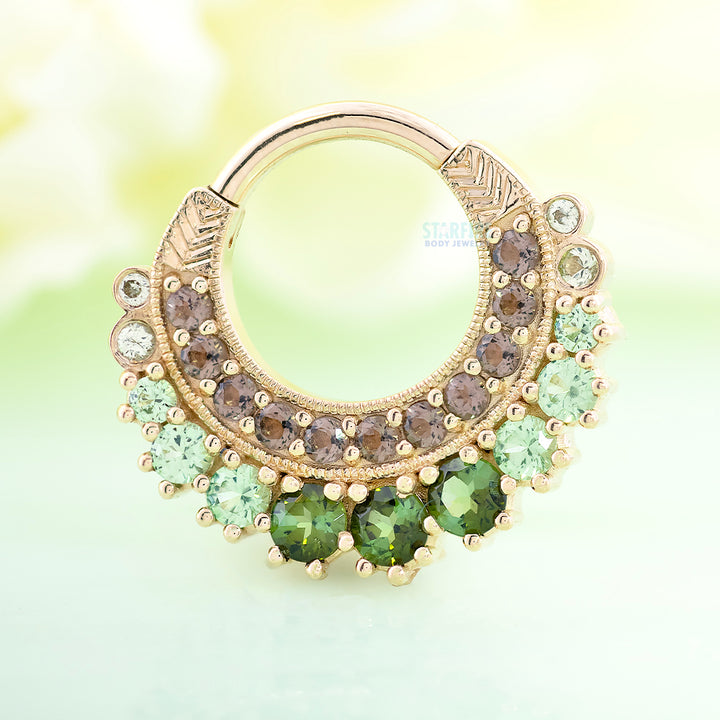 "Marilyn" Hinge Ring in Gold & Platinum with Smoky Quartz, Peridot, Tsavorite & Green Tourmaline