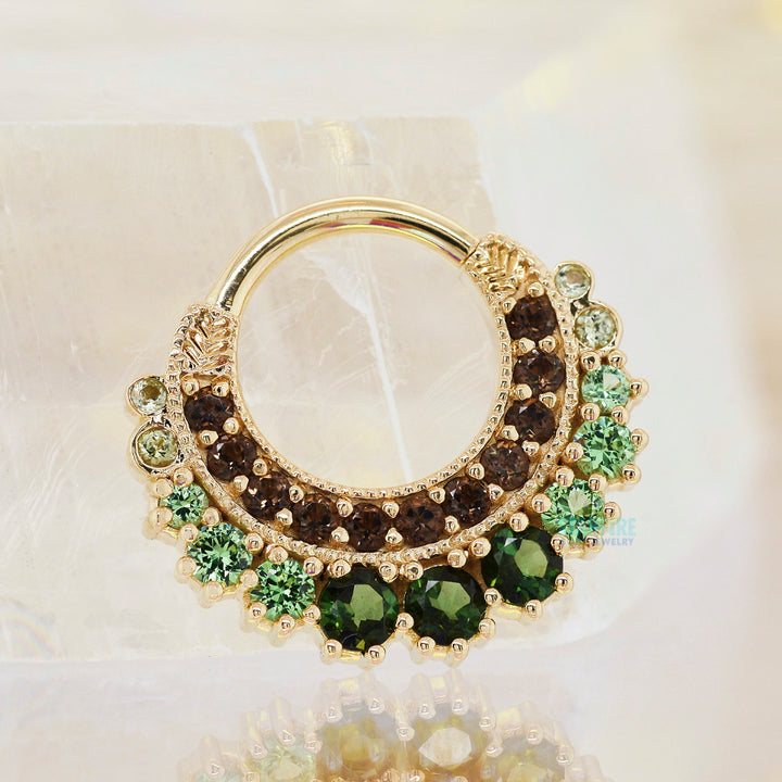 "Marilyn" Hinge Ring in Gold & Platinum with Smoky Quartz, Peridot, Tsavorite & Green Tourmaline