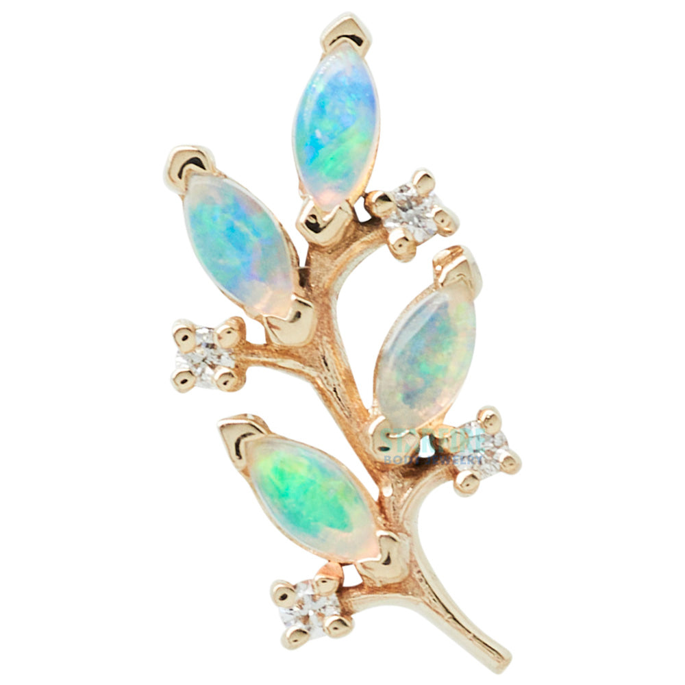 "Bitter Sweet" Threaded End in Gold with Genuine White Opal & DIAMONDS