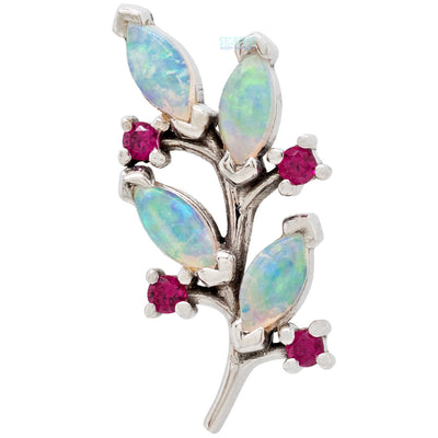 "Bitter Sweet" Threaded End in Gold with Genuine White Opal & Ruby
