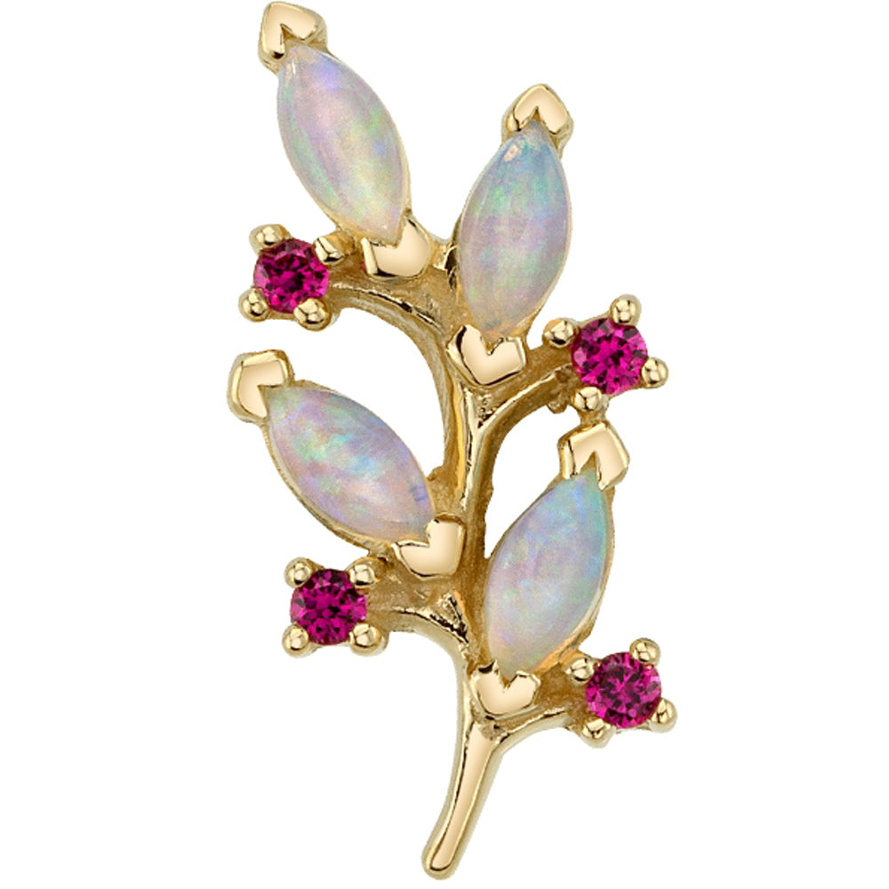 "Bitter Sweet" Threaded End in Gold with Genuine White Opal & Ruby