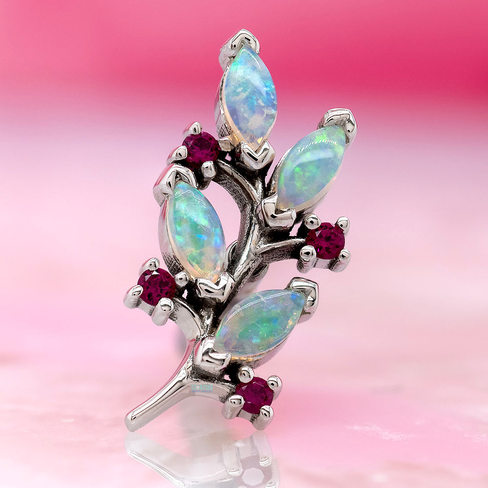 "Bitter Sweet" Threaded End in Gold with Genuine White Opal & Ruby