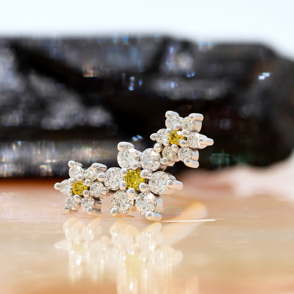 "Estrella" Threaded End in Gold & Platinum with Canary Yellow Diamond & White Diamonds