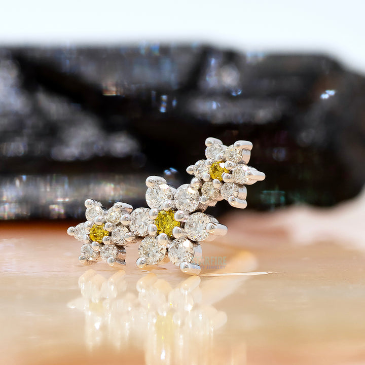 "Estrella" Threaded End in Gold & Platinum with Canary Yellow Diamond & White Diamonds