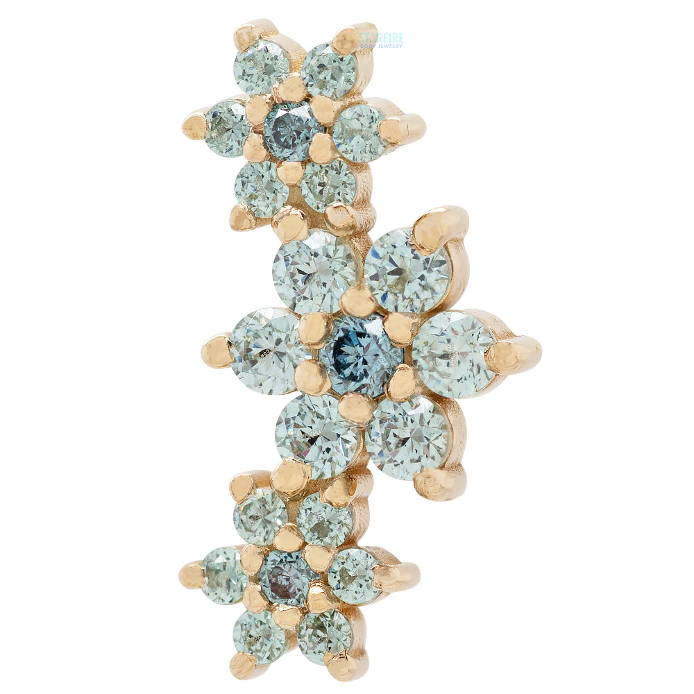 "Estrella" Threaded End in Gold with Ocean Blue Diamond & Cyan CZ's