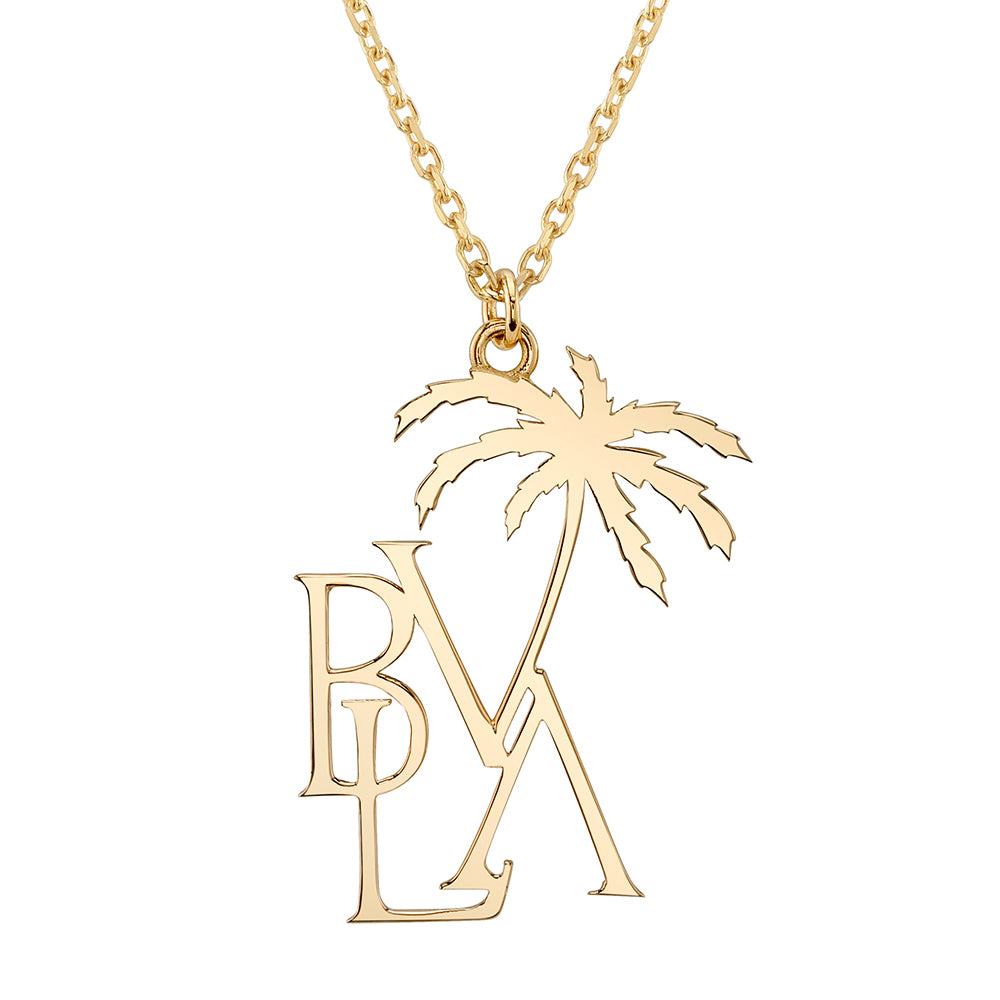 "Niki Palm Tree Monogram" Necklace in Gold