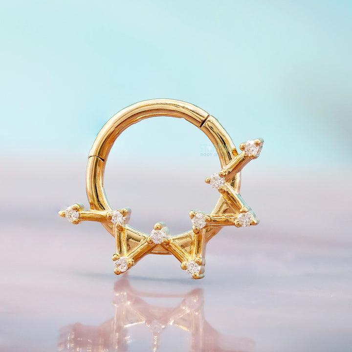 "Astera" Hinge Ring / Clicker in Gold with Diamonds