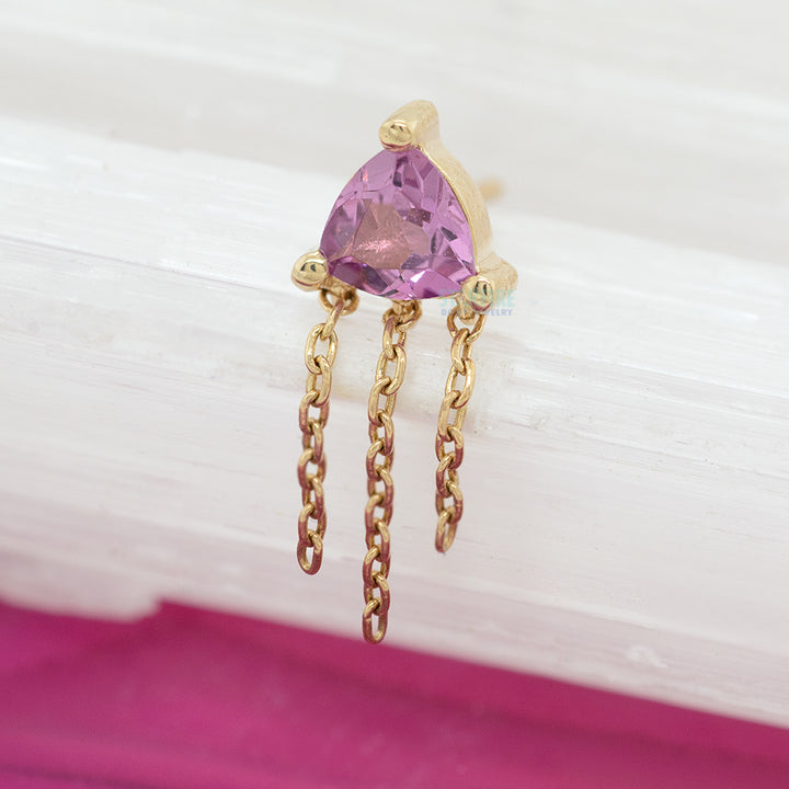 threadless: "Veronika" End with Chains in Gold with Faceted Rhodolite Garnet Trillion