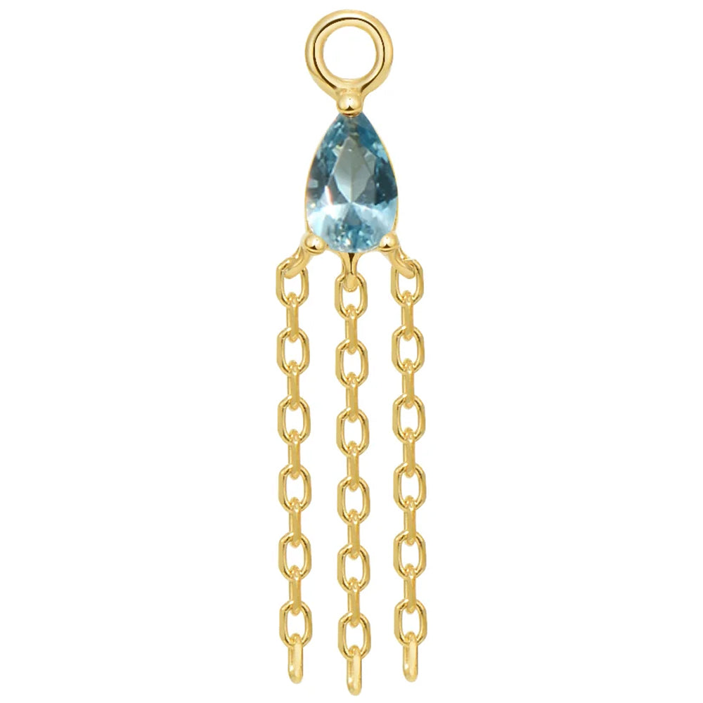"Veronika Mini" Pear Chain Charm in Gold with Colored Genuine Gemstone