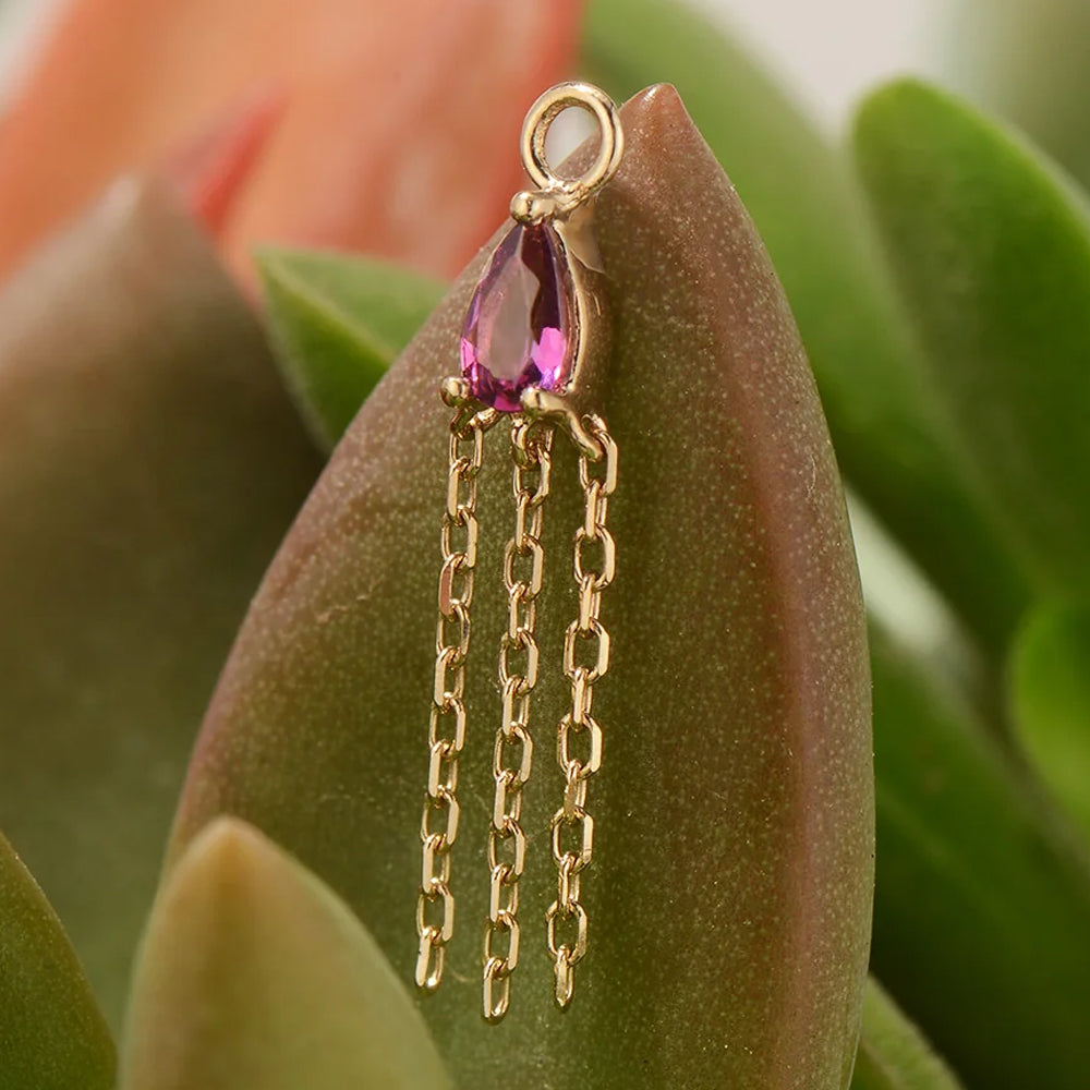 "Veronika Mini" Pear Chain Charm in Gold with Colored Genuine Gemstone