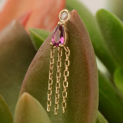 "Veronika Mini" Pear Chain Charm in Gold with Colored Genuine Gemstone