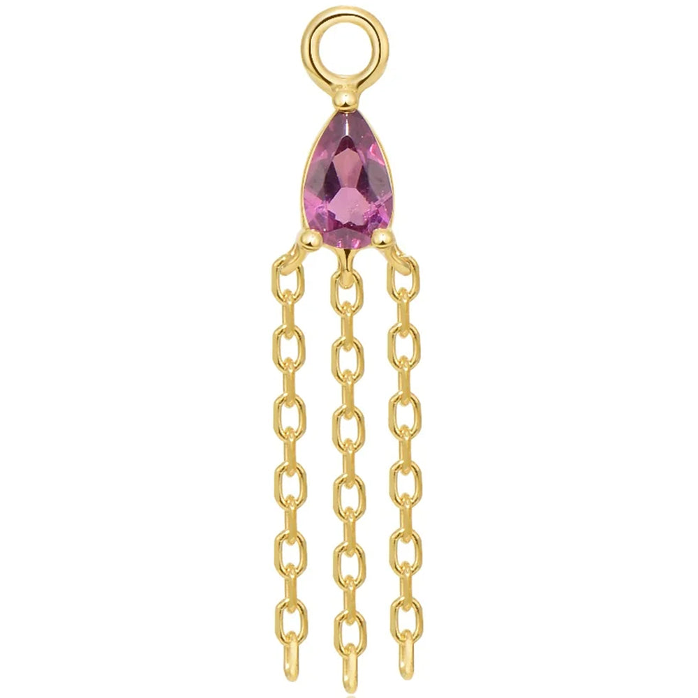 "Veronika Mini" Pear Chain Charm in Gold with Colored Genuine Gemstone