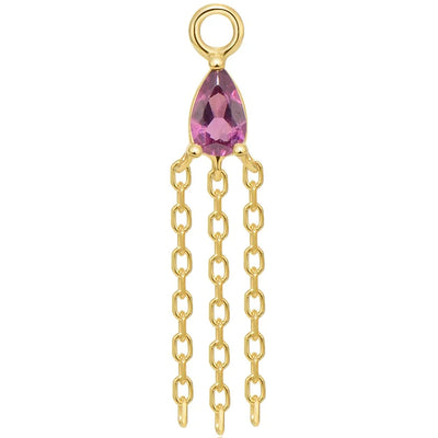 "Veronika Mini" Pear Chain Charm in Gold with Colored Genuine Gemstone