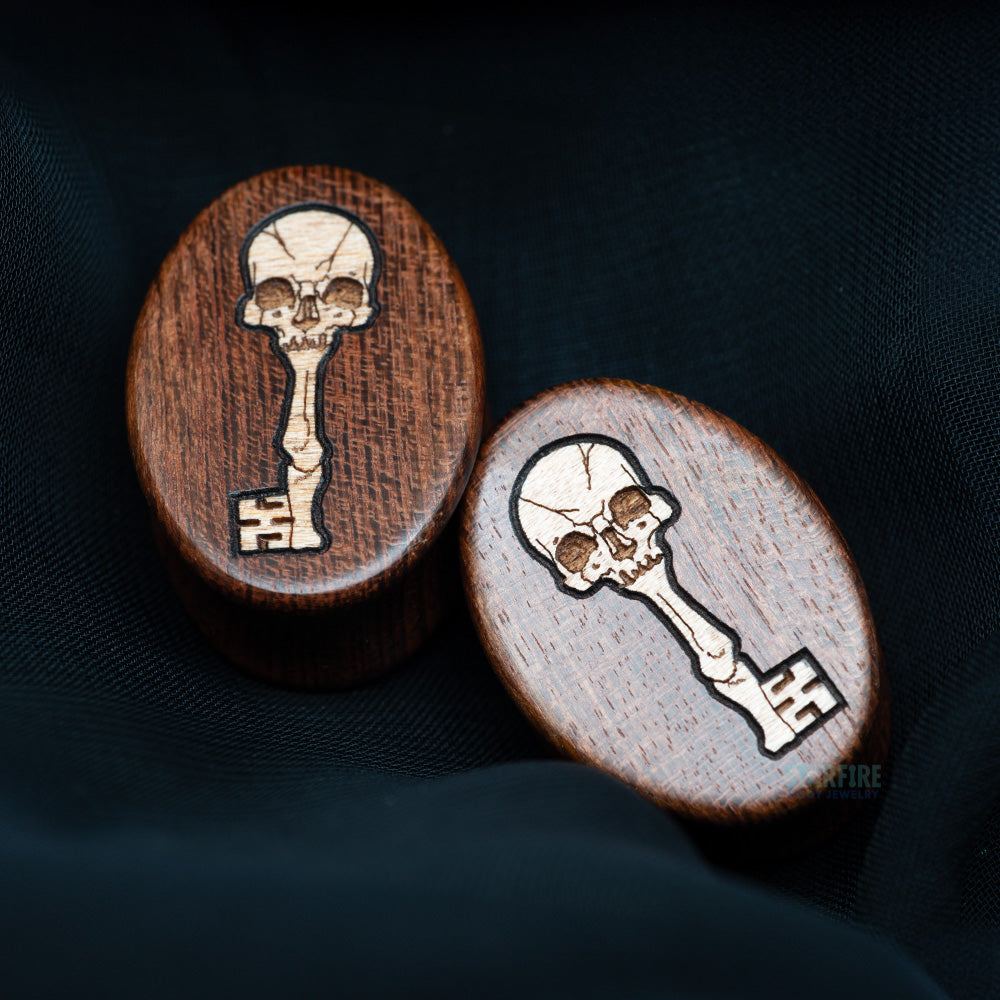 "Skull Key" Wood Oval Inlay Plugs