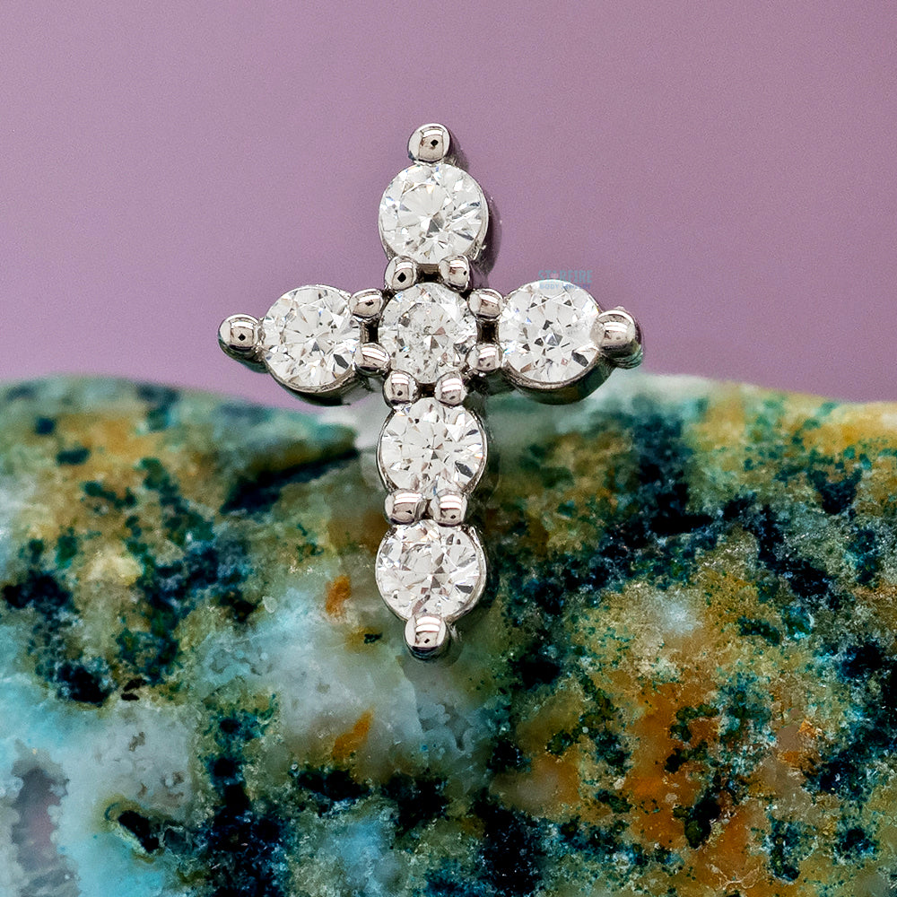 threadless: Micro Pave Cross Pin in Gold with White CZ's