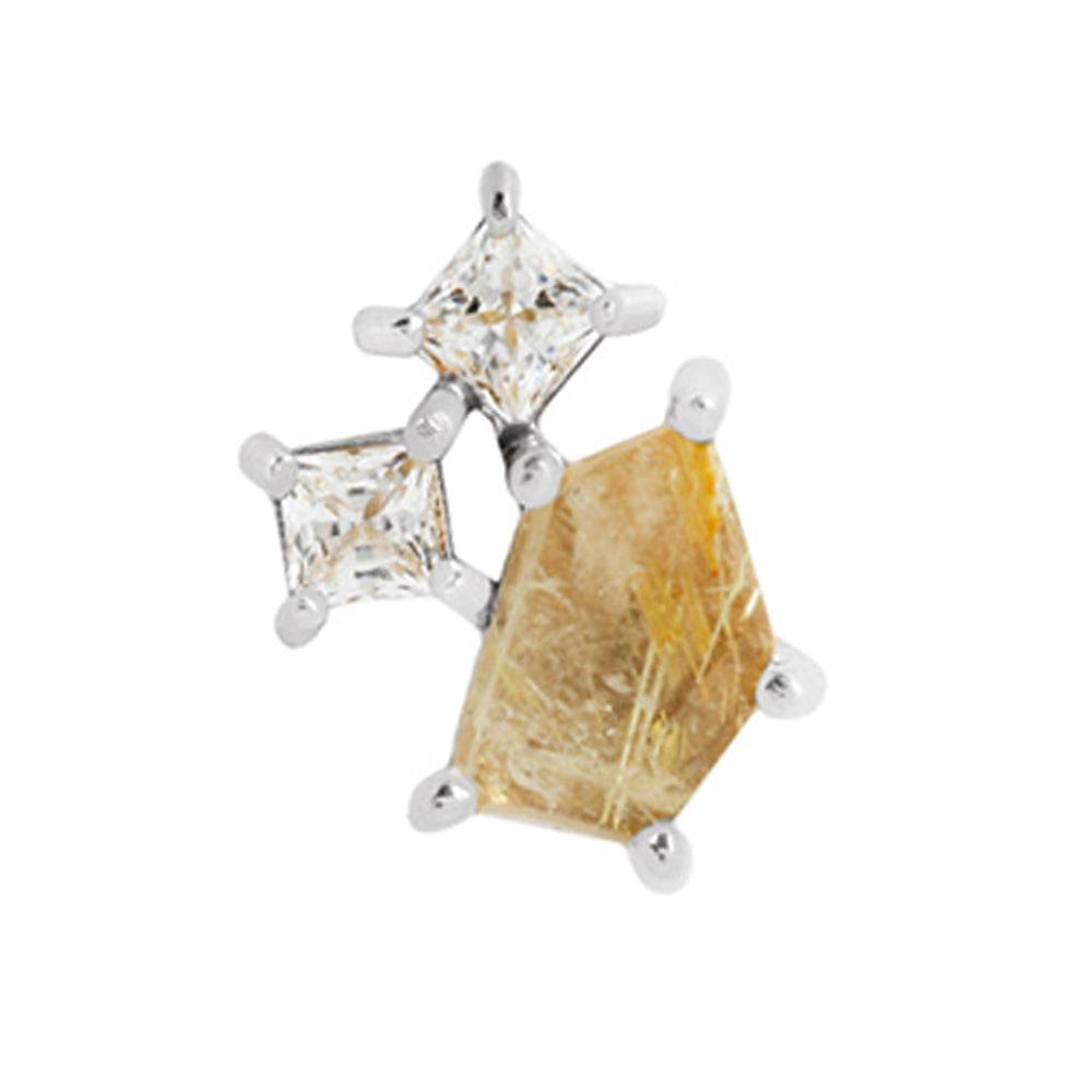 threadless: "Lyra" End in Gold with Rutilated Quartz & CZ