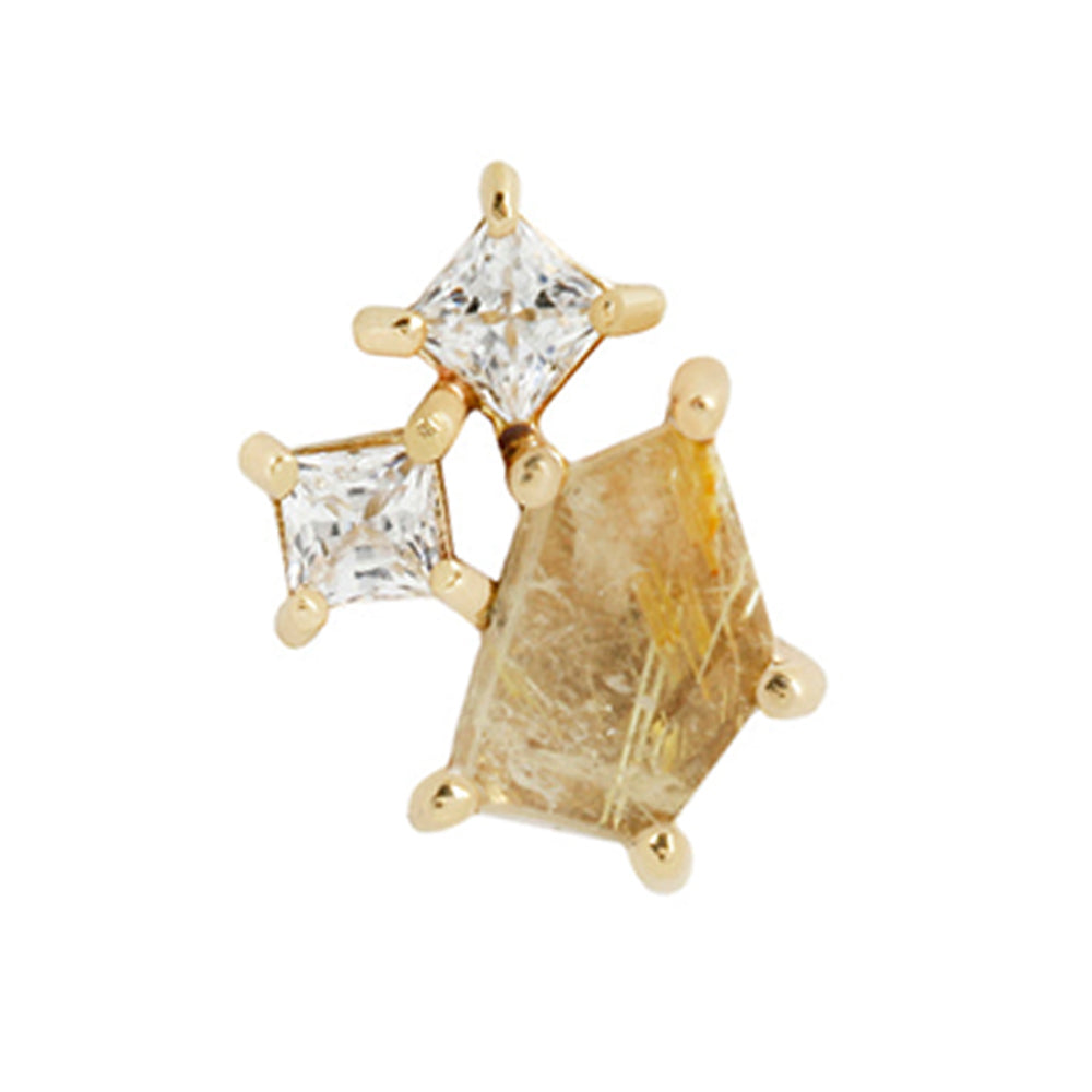 threadless: "Lyra" End in Gold with Rutilated Quartz & CZ