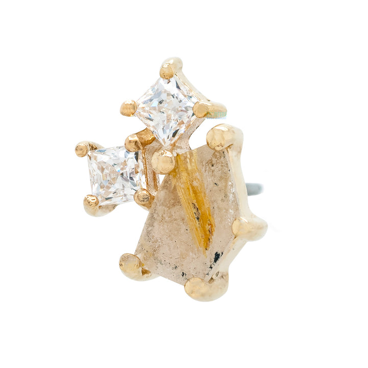threadless: "Lyra" End in Gold with Rutilated Quartz & CZ
