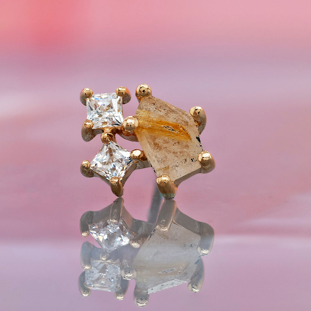 threadless: "Lyra" End in Gold with Rutilated Quartz & CZ