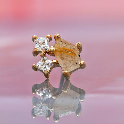 threadless: "Lyra" End in Gold with Rutilated Quartz & CZ