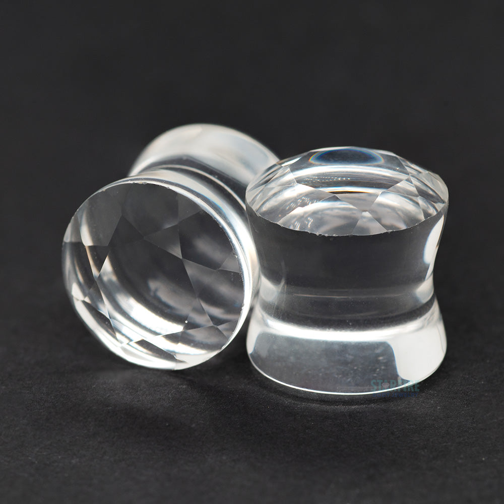 Faceted Glass Plugs - Clear