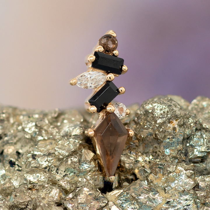 threadless: "Mixt" End in Gold with Smoky Quartz & Black Spinel