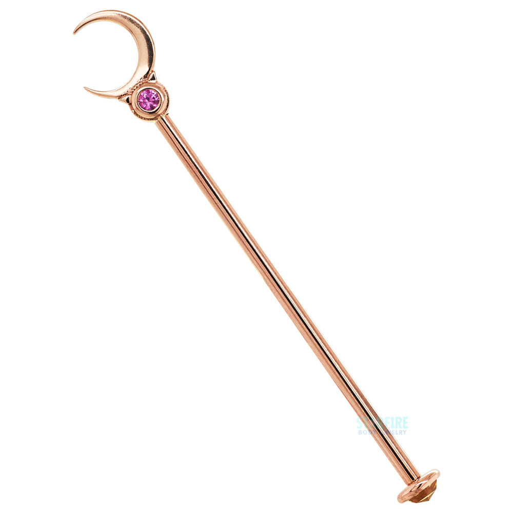 "Hey Sailor" Industrial Barbell in Gold with Pink Sapphire & Rose Cut Yellow Sapphire