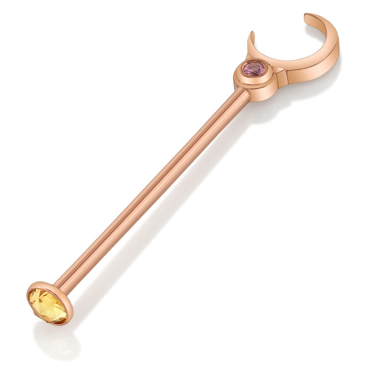 "Hey Sailor" Industrial Barbell in Gold with Pink Sapphire & Rose Cut Yellow Sapphire