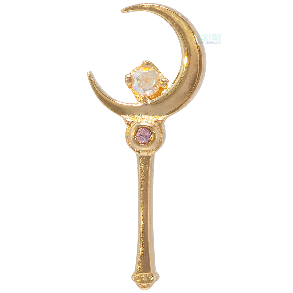 "Moon Crystal" Threaded End in Gold & Platinum with Mercury Mist Topaz & Light Pink Sapphire