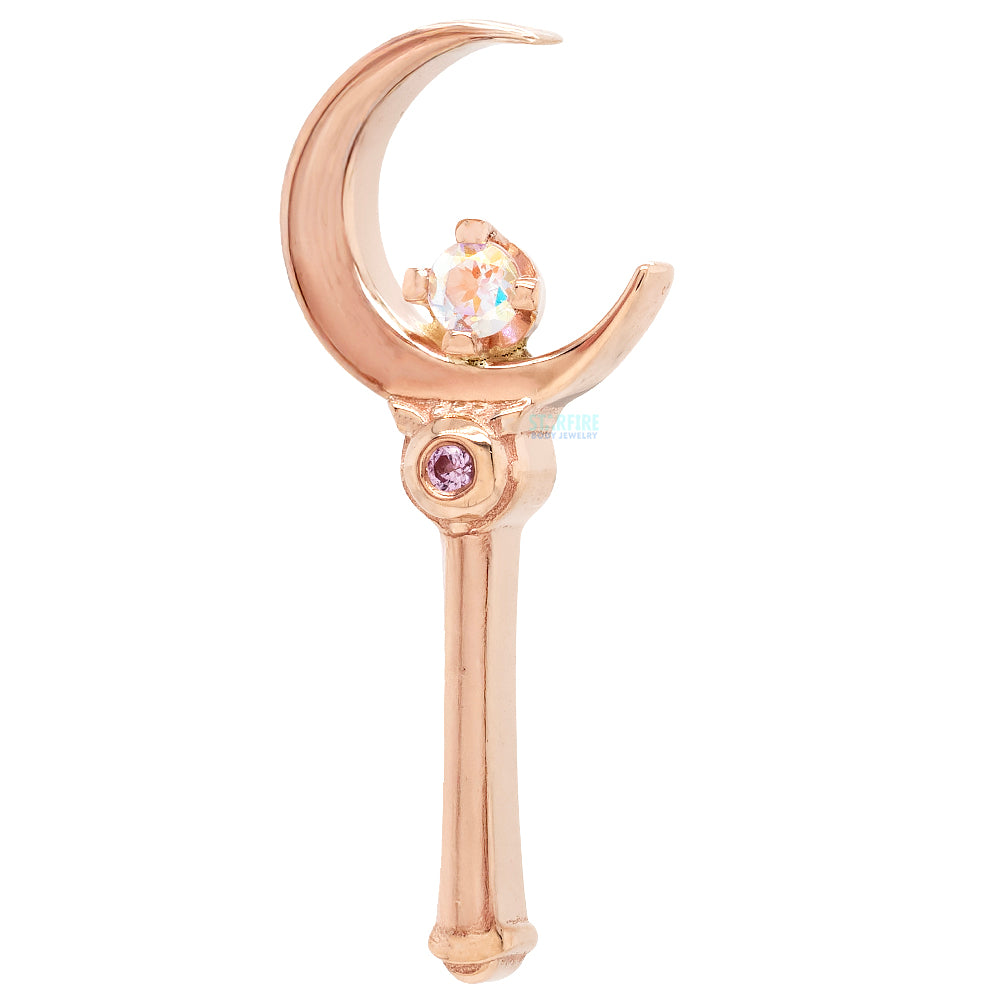 "Moon Crystal" Threaded End in Gold & Platinum with Mercury Mist Topaz & Light Pink Sapphire
