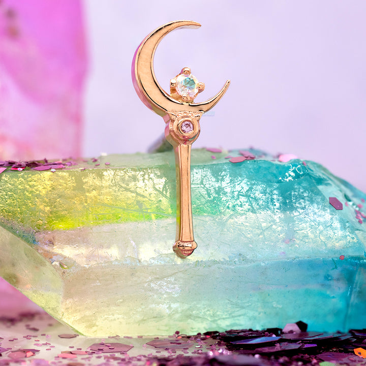 "Moon Crystal" Threaded End in Gold & Platinum with Mercury Mist Topaz & Light Pink Sapphire
