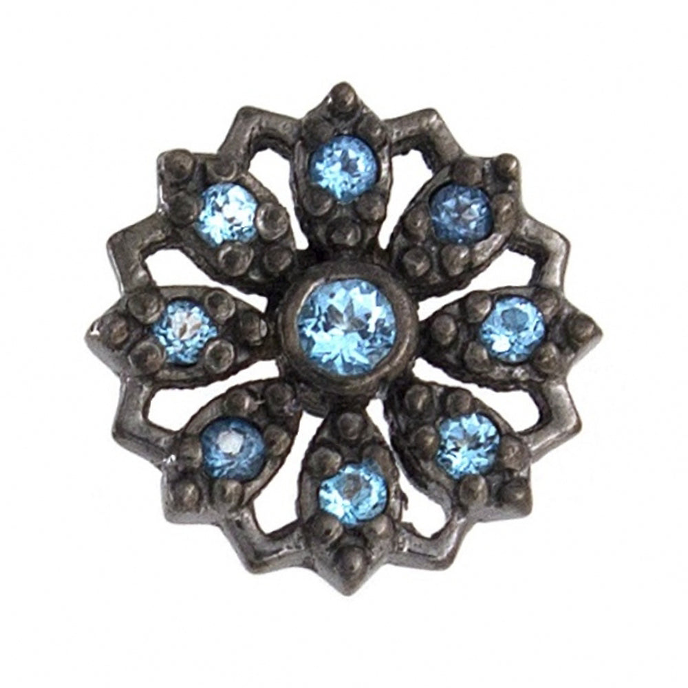 "Rosette" Threaded End in Black Rhodium - Gold with Ice Blue Topaz