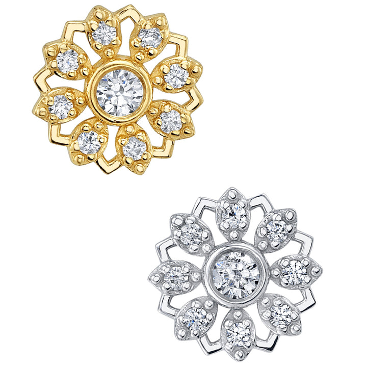 "Rosette" Threaded End in Gold & Platinum with DIAMONDS